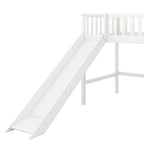 White Twin Size Wood Low Loft Bed with Removable Slide and Ladder for Kids