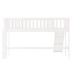 White Twin Size Wood Low Loft Bed with Removable Slide and Ladder for Kids