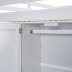 White Full Size Solid Wood Loft Bed with Built-in Wardrobe, Desk, Storage Shelves and Drawers