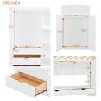 White Twin Size Solid Wood Loft Bed with Desk, Wardrobes & Drawers