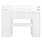 White Twin Size Solid Wood Loft Bed with Desk, Wardrobes and Drawers