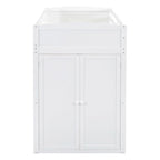 White Twin Size Solid Wood Loft Bed with Desk, Wardrobes and Drawers