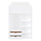 White Twin Size Solid Wood Loft Bed with Desk, Wardrobes and Drawers