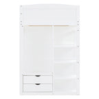 White Twin Size Solid Wood Loft Bed with Desk, Wardrobes and Drawers