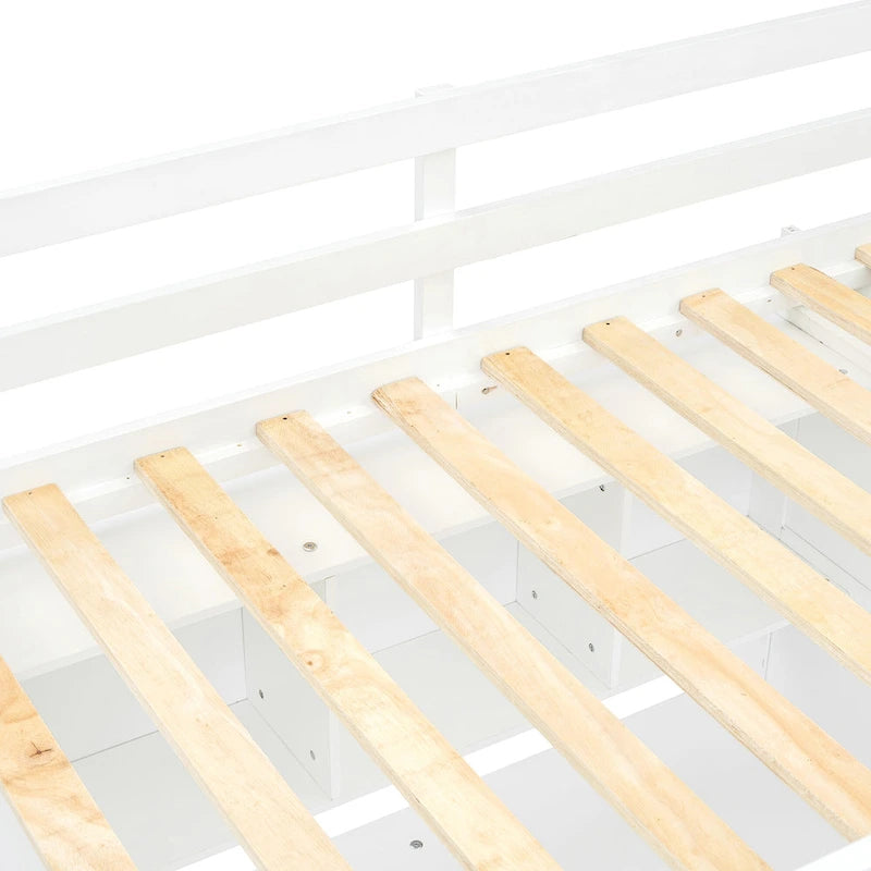 White Twin Size Solid Wood Loft Bed with Desk, Wardrobes and Drawers