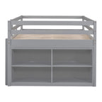 Gray Full Size Solid Wood Loft Bed with Retractable Desk and Drawers