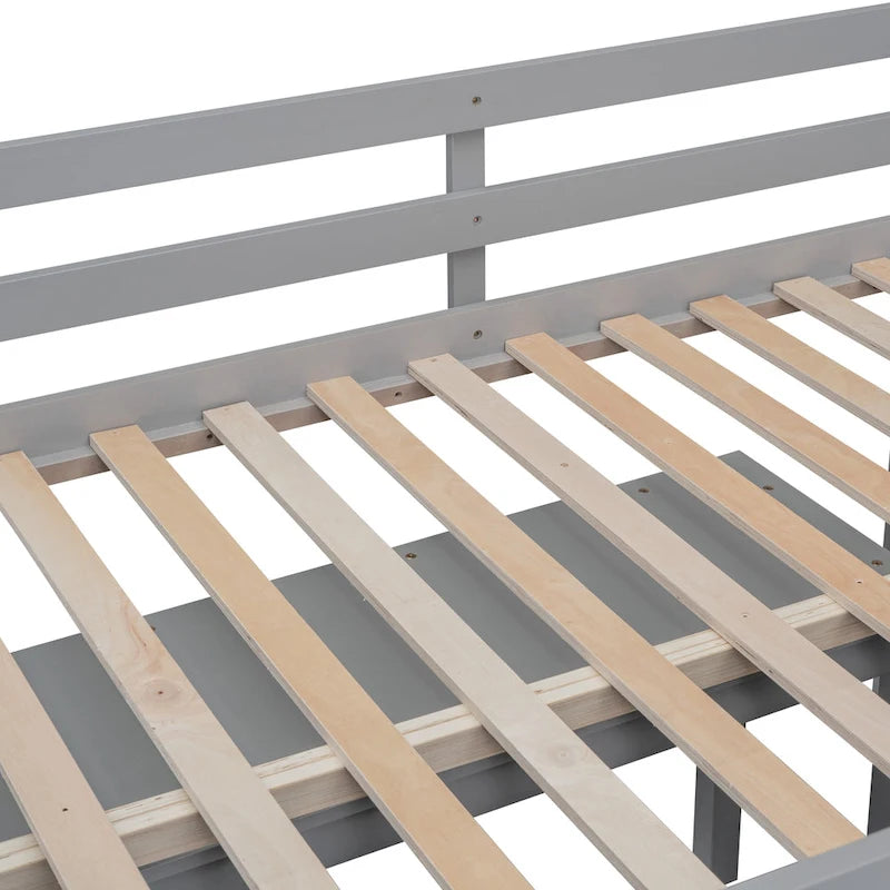 Gray Full Size Solid Wood Loft Bed with Retractable Desk, Drawers and Shelves