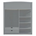 Gray Full Size Solid Wood Loft Bed with Desk, Wardrobes and Shelves