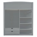 Gray Full Size Solid Wood Loft Bed with Desk, Wardrobes and Shelves