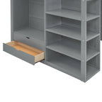 Gray Full Size Solid Wood Loft Bed with Desk, Wardrobes and Shelves