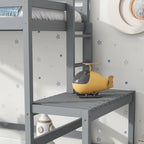 Gray Twin Pine High Loft Bed with Landing Platform