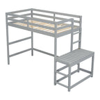 Gray Twin Size Pine High Loft Bed with Landing Platform and Two Ladders