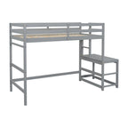 Gray Twin Size Pine High Loft Bed with Landing Platform and Two Ladders