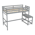 Gray Twin Size Pine High Loft Bed with Landing Platform and Two Ladders