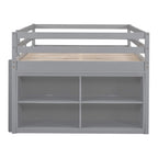 Gray Full Size Solid Wood Loft Bed with Retractable Desk & Drawers