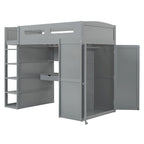 Gray Twin Size Solid Wood Loft Bed with Desk, Wardrobes and Drawers