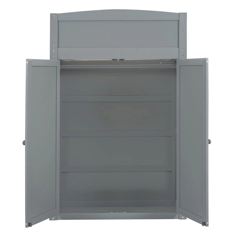 Gray Twin Size Solid Wood Loft Bed with Desk, Wardrobes and Drawers