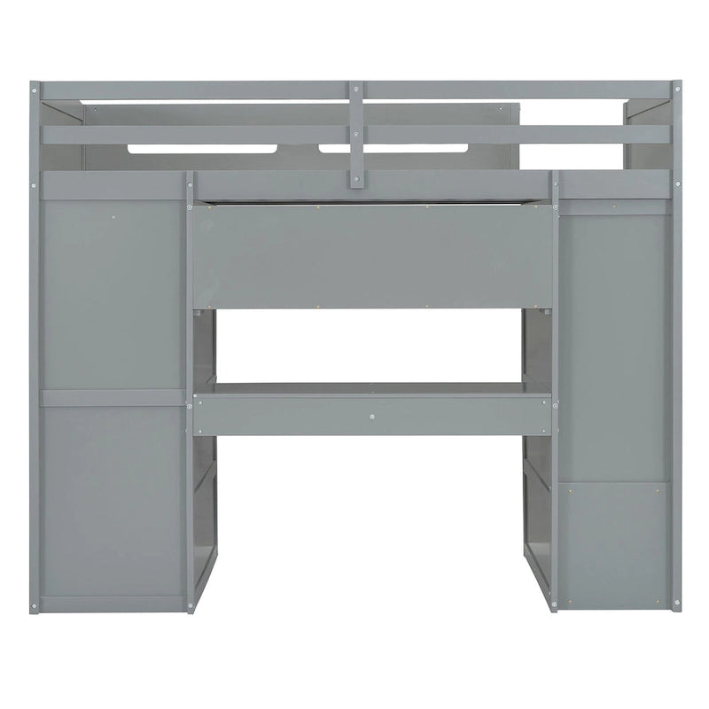 Gray Twin Size Solid Wood Loft Bed with Desk, Wardrobes and Drawers