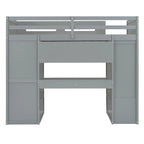 Gray Twin Size Solid Wood Loft Bed with Desk, Wardrobes and Drawers