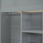 Gray Twin Size Solid Wood Loft Bed with Desk, Wardrobes and Drawers