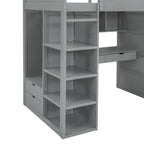 Gray Twin Size Solid Wood Loft Bed with Desk, Wardrobes and Drawers