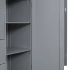 Gray Full Size Wood Loft Bed with Wardrobes, Drawers and Storage Staircase