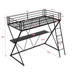 Twin Size Metal Loft Bed with Desk, X-Frame, Ladder and Full Guardrails