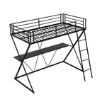 Twin Size Metal Loft Bed with Desk, X-Frame, Ladder and Full Guardrails