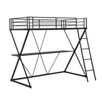Twin Size Metal Loft Bed with Desk, X-Frame, Ladder and Full Guardrails