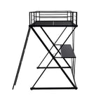 Twin Size Metal Loft Bed with Desk, X-Frame, Ladder and Full Guardrails
