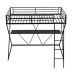 Twin Size Metal Loft Bed with Desk, X-Frame, Ladder and Full Guardrails