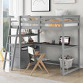 Modern Twin Size Pine Loft Bed with Desk, Shelves and Two Storage Drawers