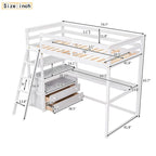 Modern Twin Size Pine Loft Bed with Desk, Shelves and Two Storage Drawers