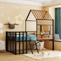 Black Twin Size Metal House Loft Bed with Roof, Window and Ladder