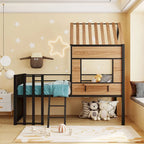 Black Twin Metal Loft Bed with Roof, Window & Ladder