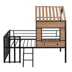 Black Twin Size Metal House Loft Bed with Roof, Window and Ladder