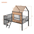 Black Twin Size Metal House Loft Bed with Roof, Window and Ladder