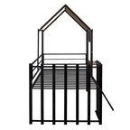 Black Twin Size Metal House Loft Bed with Roof, Window and Ladder