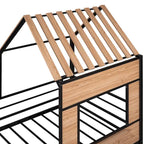 Black Twin Size Metal House Loft Bed with Roof, Window and Ladder