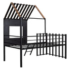 Black Twin Size Metal House Loft Bed with Roof, Window and Ladder