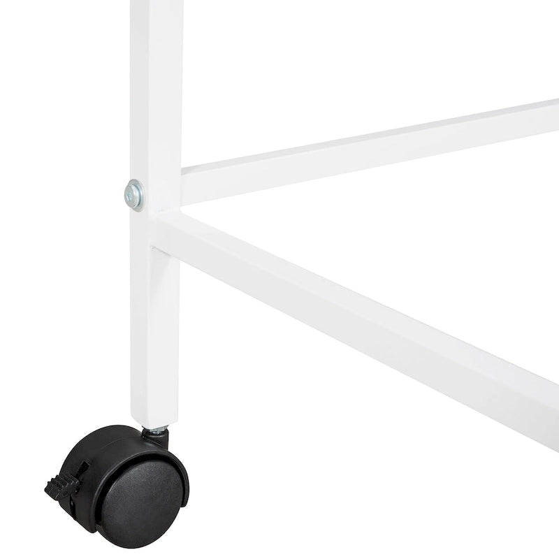White Twin Size Metal Loft Bed with Desk and Shelves