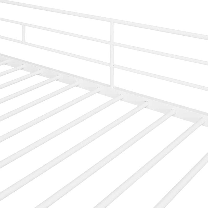 White Twin Size Metal Loft Bed with Desk and Shelves