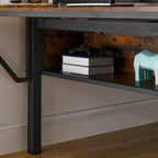 Black+Brown Full Size Metal Loft Bed with Rectangular Desk, LED Lights, and Storage