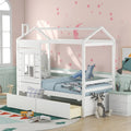 Twin Size Pine House Bed with Two Drawers, Guardrail and Window