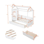 Twin Size Pine House Bed with Two Drawers, Guardrail and Window