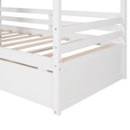Twin Size Pine House Bed with Two Drawers, Guardrail and Window
