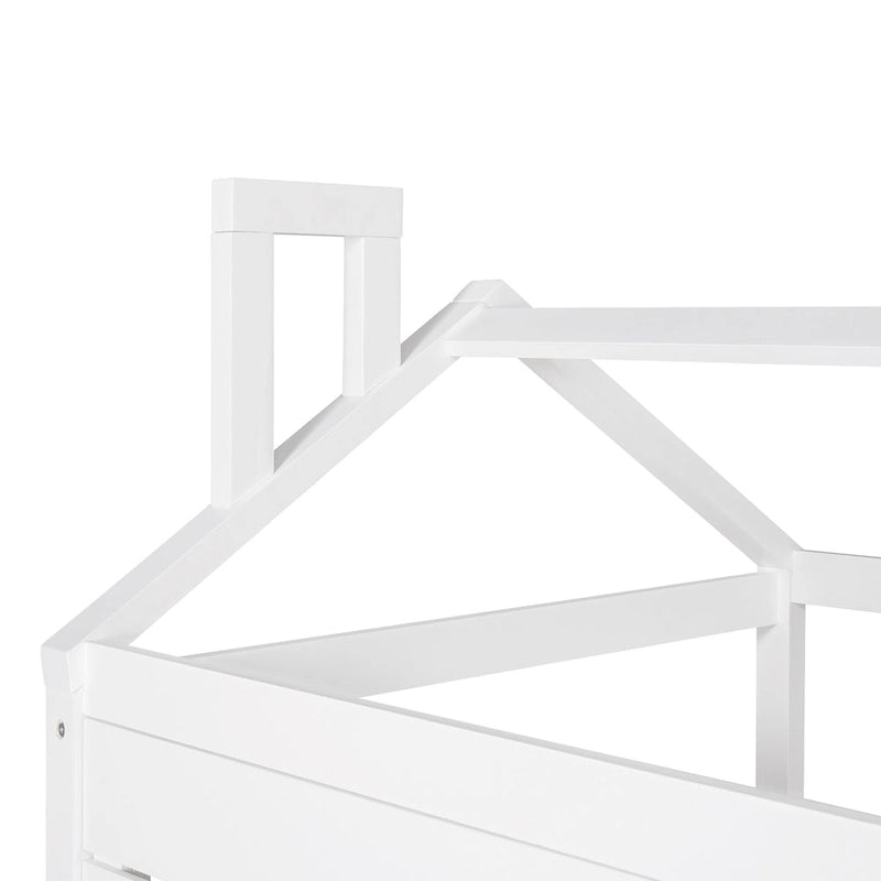 Twin Size Pine House Bed with Two Drawers, Guardrail and Window