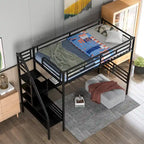 Twin Size Metal Loft Bed with Storage Staircase, Full-Length Desk and Guardrails