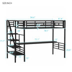 Twin Size Metal Loft Bed with Storage Staircase, Full-Length Desk and Guardrails
