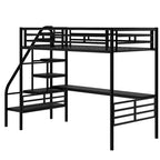 Twin Size Metal Loft Bed with Storage Staircase, Full-Length Desk and Guardrails